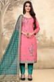 Sea green Salwar Kameez with Embroidered  glass Cotton