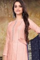 Embroidered model Chanderi  Straight Pant Suit in Peach