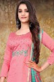 Embroidered model Chanderi Straight Pant Suit in Pink