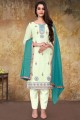 model Chanderi Embroidered White Straight Pant Suit with Dupatta