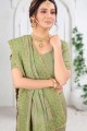 Resham,stone,embroidered Art silk Party Wear Saree in Pista