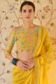 Sequins thread lace Silk Yellow Saree with Blouse