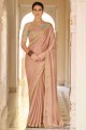 Brown Saree with Sequins thread lace Silk