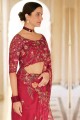 Red Sequins thread lace Saree in Silk