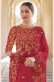 Red Saree in Silk with Sequins thread lace
