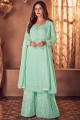 Georgette Embroidered Sky blue Palazzo Suit with Dupatta