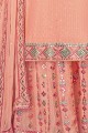 Embroidered Palazzo Suit in Peach Georgette