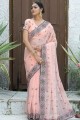 Peach Art silk Party Wear Saree with Stone,thread,embroidered
