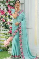Art silk Stone,thread,embroidered Blue Party Wear Saree with Blouse