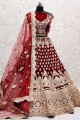 Embroidered Velvet Maroon Bridal Lehenga Choli with Dupatta