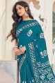 Teal blue Printed Saree in Cotton