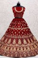 Velvet Bridal Lehenga Choli with Embroidered in Maroon