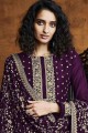 Purple Embroidered Palazzo Suit in Faux georgette