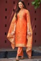 Chanderi and jacquard Digital print orange  Salwar Kameez with Dupatta