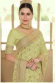 Satin georgette Party Wear Saree in Green with Resham,embroidered