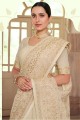 Party Wear Saree in Off white Georgette with Resham,embroidered