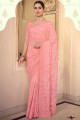 Party Wear Saree in Pink Chiffon with Resham,embroidered