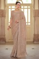 Resham,embroidered Satin georgette Party Wear Saree in Brown with Blouse