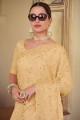 Yellow Resham,embroidered Chiffon Party Wear Saree