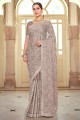Chiffon Resham,embroidered Coffee  Saree with Blouse