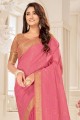 Pink Weaving Saree in Cotton and silk