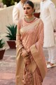Jacquard and silk Weaving Peach Wedding Saree with Blouse