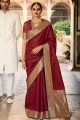 Weaving Jacquard and silk Maroon Wedding Saree with Blouse