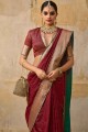 Weaving Jacquard and silk Maroon Wedding Saree with Blouse