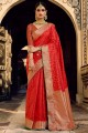 Red Wedding Saree in Weaving Jacquard and silk