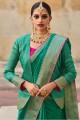 Wedding Saree in Sea green Jacquard and silk with Weaving