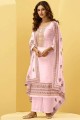Hand Georgette Pink Palazzo Suit with Dupatta
