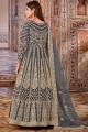 Net heavy Embroidered Grey Anarkali Suit with Dupatta