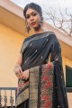 Saree in Black Tussar silk with Weaving