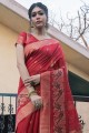 Weaving Tussar silk Saree in Red