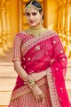 Embroidered Velvet Bridal Lehenga Choli in Pink with Dupatta