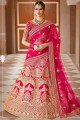 Pink Velvet Embroidered Bridal Lehenga Suit with Dupatta