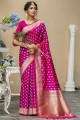 Cotton and silk Saree in Purple with Weaving