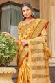 Yellow handloom Saree in Weaving Cotton and handloom silk