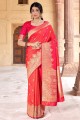 Orange Wedding Saree in Silk with Weaving