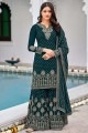 Teal blue Palazzo Suit in Embroidered Faux georgette