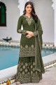 Embroidered Faux georgette Palazzo Suit in Mahendi