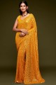 Yellow Georgette Party Wear Saree with Embroidered