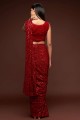 Georgette Party Wear Saree with Embroidered in Red