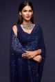 Embroidered Georgette Blue Party Wear Saree with Blouse