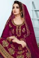 Maroon Palazzo Suit in Georgette with Embroidered