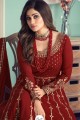 Georgette Anarkali Suit with Embroidered in Maroon