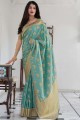 Teal  Silk South Indian Saree with Weaving
