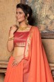 Peach Weaving Saree in Linen and silk
