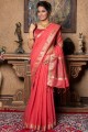 Weaving Saree in Pink Linen and silk