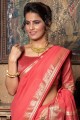 Weaving Saree in Pink Linen and silk